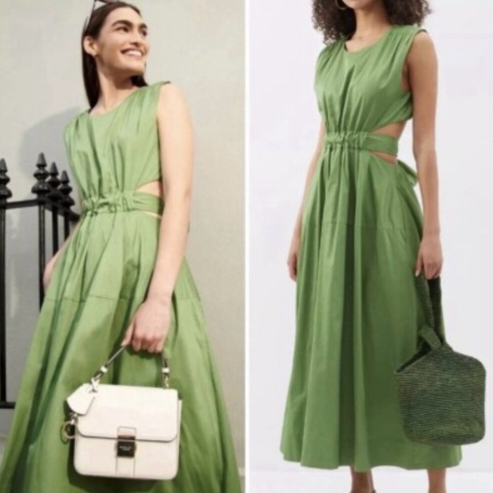 Aje Zorina Tie-Detail Midi Dress Green Sleeveless | Size 8 - Picture 2 of 10